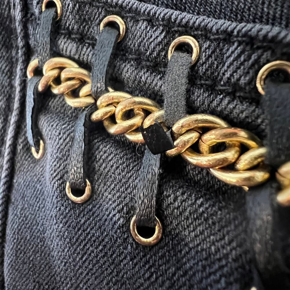 Rock & Republic Berlin Mid Rise Slim Straight Jeans Womens 12M Black Gold Chain - Picture 8 of 12